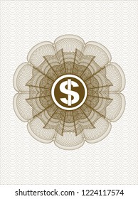 Brown abstract linear rosette with money icon inside
