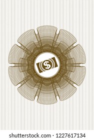Brown abstract linear rosette with money, dollar bill icon inside