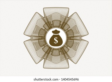 Brown abstract linear rosette with money bag icon inside