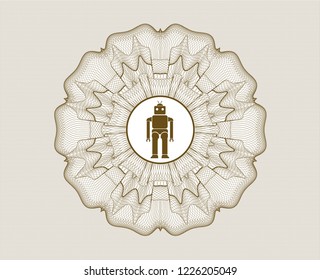 Brown abstract linear rosette with robot icon inside