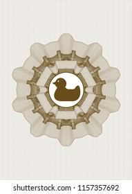 Brown abstract linear rosette with rubber duck icon inside