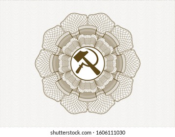 Brown abstract linear rosette with sickle and hammer icon inside