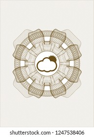 Brown abstract linear rosette with sun behind cloud icon inside