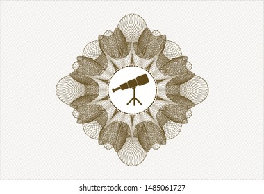 Brown abstract linear rosette with telescope icon inside
