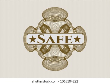 Brown abstract linear rosette with text Safe inside