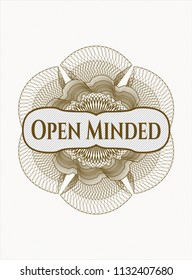 Brown abstract linear rosette with text Open Minded inside