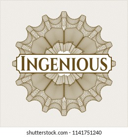 Brown abstract linear rosette with text Ingenious inside