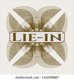 Brown abstract linear rosette with text Lie-in inside
