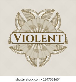 Brown abstract linear rosette with text Violent inside