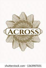 Brown abstract linear rosette with text Across inside