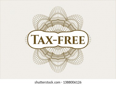 Brown abstract linear rosette with text Tax-free inside