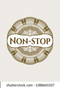 Brown abstract linear rosette with text Non-stop inside