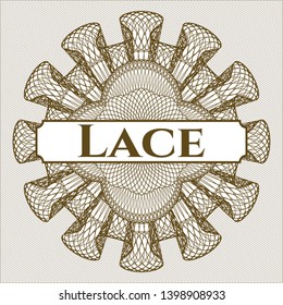 Brown abstract linear rosette with text Lace inside