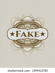 Brown abstract linear rosette with text Fake inside