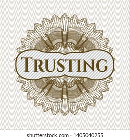Brown abstract linear rosette with text Trusting inside