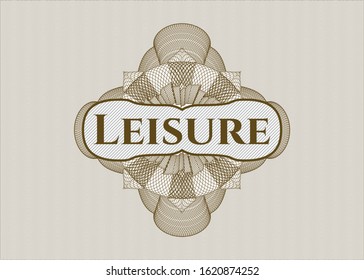 Brown abstract linear rosette with text Leisure inside