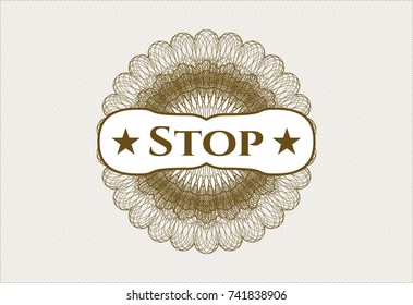 Brown abstract linear rosette with text Stop inside