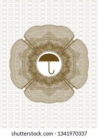 Brown abstract linear rosette with umbrella icon inside