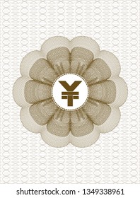 Brown abstract linear rosette with yuan icon inside