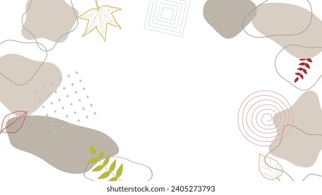 Ilustración de marco de forma líquida abstracta marrón.fondo de marco que combina hojas, dibujos de líneas distorsionadas y formas líquidas.