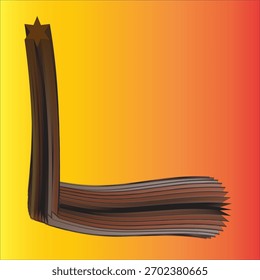 Braune abstrakte L-förmige Kunst auf lebendigem Farbverlauf-Hintergrund, gelb, orange, rot. Perfekter digitaler Download für moderne, farbenfrohe Dekoration.
