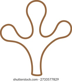 Brown abstract organic shape, stylized tree vector illustration, smooth branching design, minimal natural form, isolated on white background