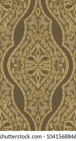 Brown abstract pattern. Oriental filigree ornament. Template for textile, shawl, carpet. 