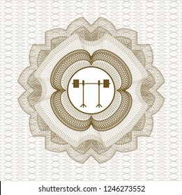 Brown abstract rosette with barbell on rack icon inside
