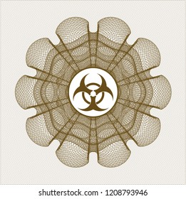 Brown abstract rosette with biohazard icon inside