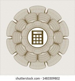 Brown abstract rosette with calculator icon inside