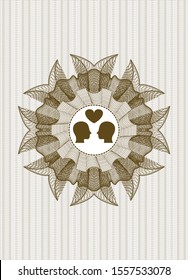 Brown abstract rosette with couple in love icon inside