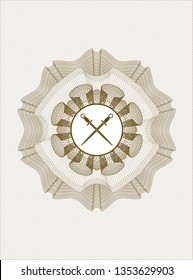 Brown abstract rosette with crossed swords icon inside