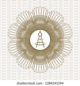 Brown abstract rosette with drawing compass icon inside