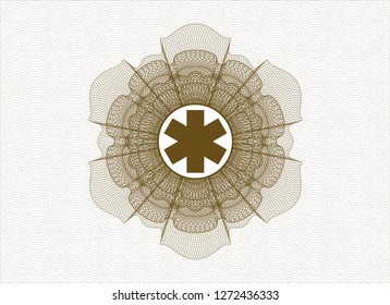 Brown abstract rosette with emergency cross icon inside
