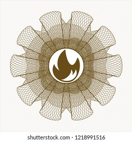 Brown abstract rosette with fire icon inside