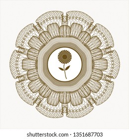 Brown abstract rosette with flower icon inside