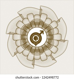 Brown abstract rosette with gender dysphoria icon inside