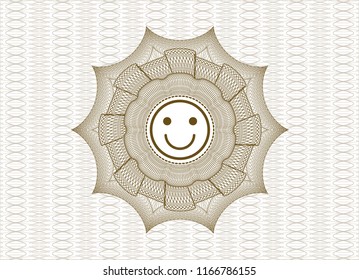 Brown abstract rosette with happy face icon inside