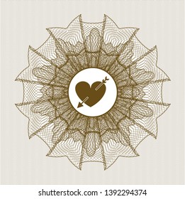 Brown abstract rosette with heart with arrow icon inside