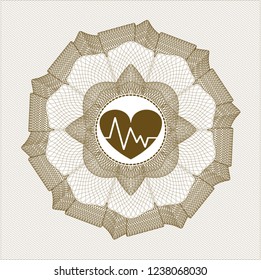 Brown abstract rosette with heart with electrocardiogram icon inside