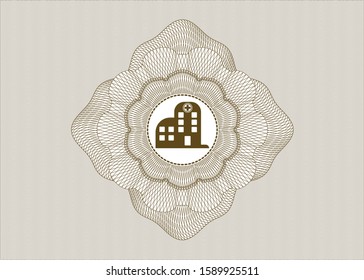 Brown abstract rosette with hospital icon inside