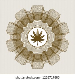 Brown abstract rosette with marijuana leaf, weed icon inside
