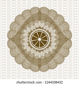 Brown abstract rosette with orange icon inside