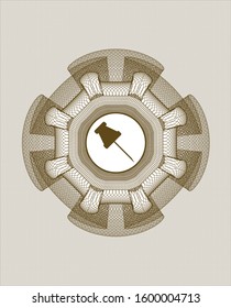 Brown abstract rosette with paper pin icon inside