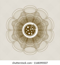 Brown abstract rosette with pizza icon inside