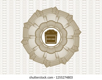 Brown abstract rosette with popcorn icon inside