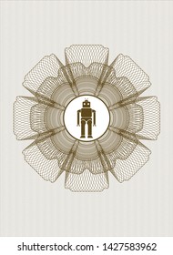 Brown abstract rosette with robot icon inside