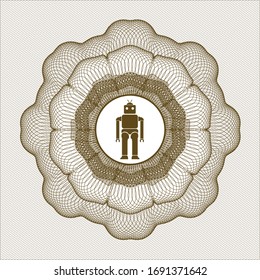 Brown abstract rosette with robot icon inside