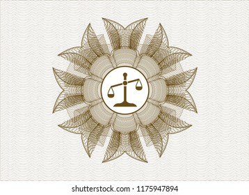 Brown abstract rosette with scale icon inside