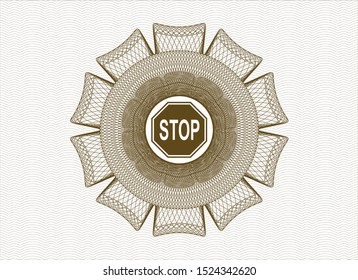 Brown abstract rosette with stop icon inside